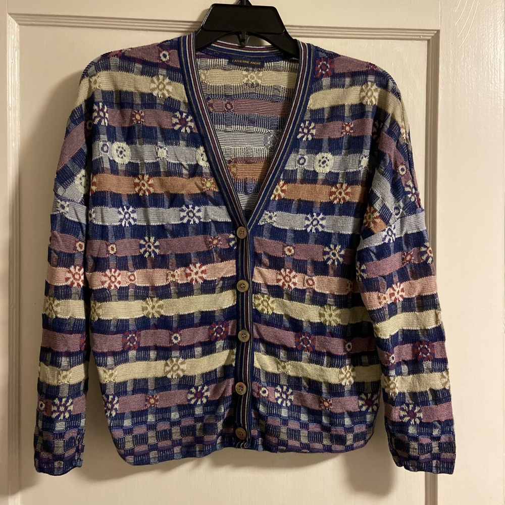 Catherine Andre FRANCE Textured Knit Cardigan Sweater Multicolor Small